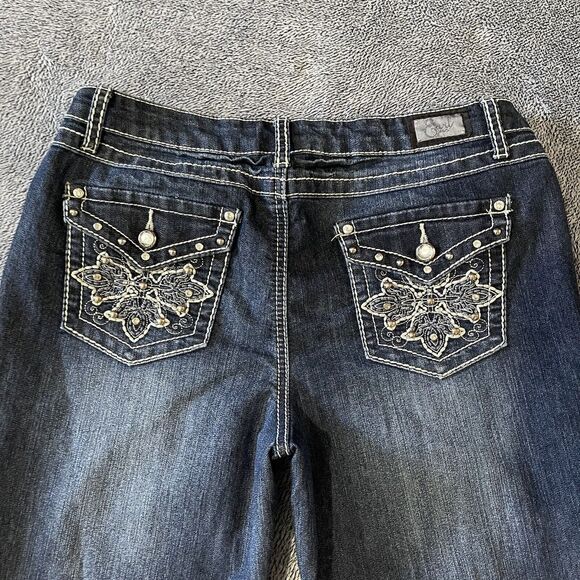EARL WOMENS JEANS Sz 10 Bootcut Flare Stretch Denim Jeans Bling Rhinestone - Picture 9 of 10